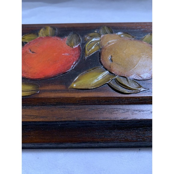 Vintage Hand Painted 3D Signed Floral Fruit Wooden Wall Plaque Art 10x7 - Picture 3 of 6